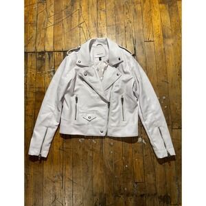 BLANKNYC Biker Jacket Women's Medium White Leather Long Sleeve Collared Full Zip